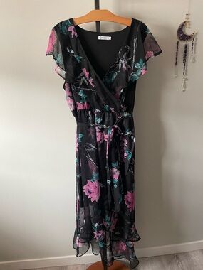 Ricki’s Ruffled Floral Faux Wrap Dress Vintage Inspired Plus Size 18
